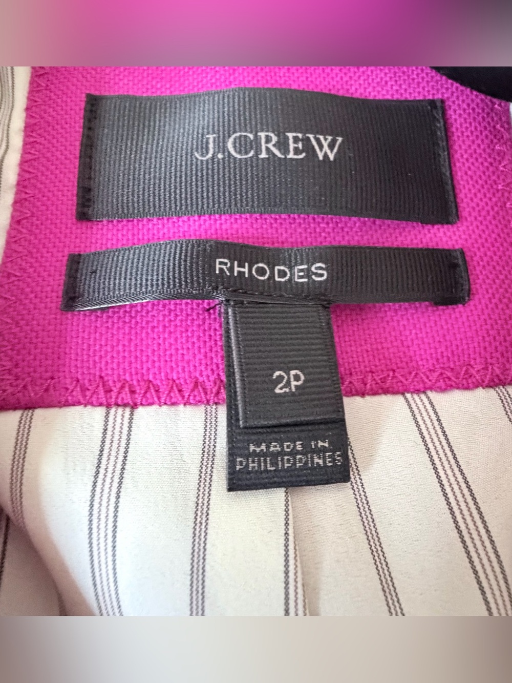 J. Crew Rhodes Suit Set Hot Pink Gold Crest Button Blazer 2P & Trouser Pants 0 - Picture 2 of 16